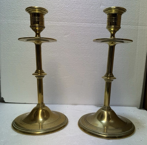Antique brass candlesticks - brass,