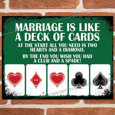 MARRIAGE DECK OF CARDS Funny Metal Signs Mancave Pub Shed Bar Cave Tin Sign UK