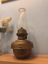 Large Antique Brass Oil Lamp -