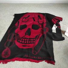 Alexander McQueen wool Chained ⛓️ Skull Scarf  Red Black  47CMx195cm RRP £280 