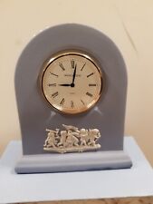 Small Wedgwood Jasper ware  Mantle Clock (New Battery Fitted Vgc) H9cm X W8cm 