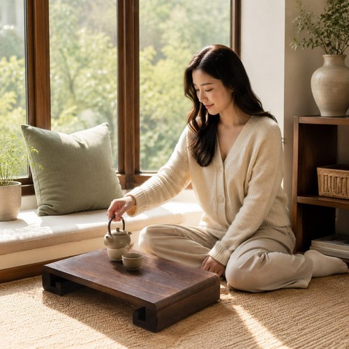 Solid wood floor table - wood,