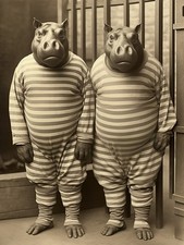 Two Hippos in Striped Prison