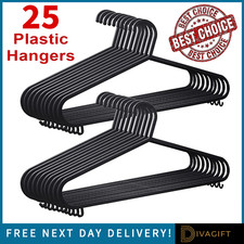 BLACK COAT HANGERS STRONG PLASTIC HANGER FOR CLOTHES TROUSERS DRESS ADULT x25