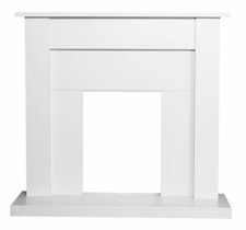 ELECTRIC FIRE WHITE WOODEN FIREPLACE SURROUND WHITE HEARTH AND BACK PANEL BNIB