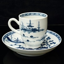 Georgian Worcester Cannon Ball Pattern Coffee Cup and Saucer  Dr Wall Period