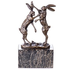 Bronze Sculpture of two fighting rabbits on a black marble base after Nick