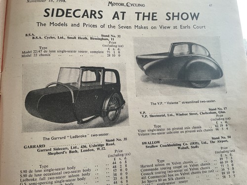 Sidecars earls court show 1948 - sidecars,