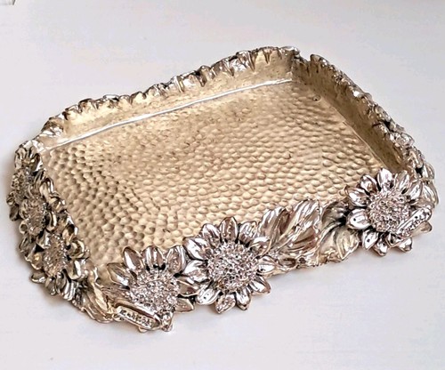 Silver plated sqr tray - tray, flowers