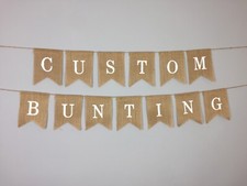 CUSTOM PERSONALISED BUNTING.HESSIAN, WHITE OR GOLD LETTERS.LARGE LETTERS.