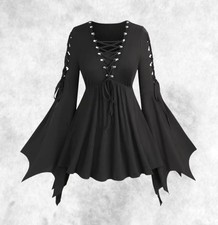 New Black Gothic Corset Flared Sleeve Halloween Witch Blouse size 2XL 20 22 24