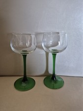 Vintage Pair of Luminarc Green Stem Wine Glasses