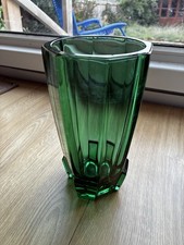 Art Deco faceted Green Glass Vase by Rudolf Schrotter, Czech 1950s