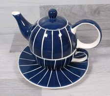Whittard Of Chelsea One Cup Teapot With Saucer Newlyn Bay Pinstripe T41 