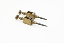 Pair Antique Brass Trammel Points Unmarked Steel Points Heavy