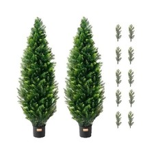 VEVOR 2 Pack 4' Artificial Cedar Topiary Tree Faux Plant UV Decor In/Outdoor