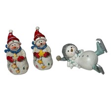 Christmas Snowman Ornament x3 Resin Festive Figurines Display Decoration Xmas