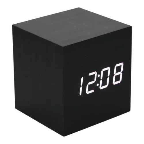 Wooden alarm clock mini - wooden, cube
