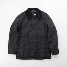 BARBOUR Mens Ashby Wax Jacket Black Snap Closure Collared Size S RRP 210