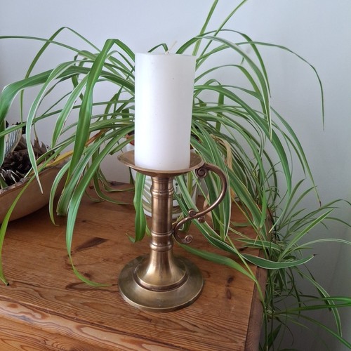 Vintage brass candle holder - candle,