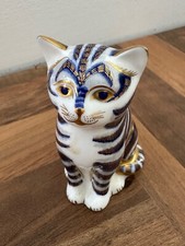 Royal Crown Derby Grey Kitten Paperweight, Gold stopper, No Box