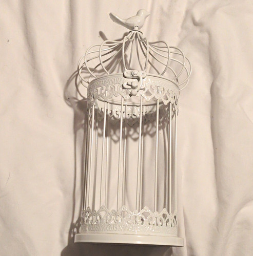 White metal hanging birdcage - white,