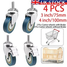 4 x Heavy Duty 75mm 100mm Rubber Swivel Castor Wheels Trolley Furniture Caster