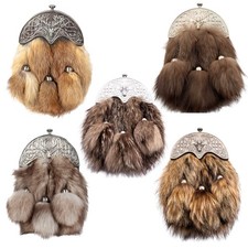 Celtic stag Scottish sporran with genuine fox fur, coyote fur pig skin leather