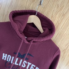 Hollister Hoodie Maroon Ladies Medium Solid fleece lined