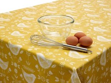 Narvik Yellow Scandinavian Birds Oilcloth Wipe Clean Tablecloth- Round Rectangle