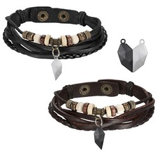 2pcs Couple Magnetic Matching Touch Heart Braided Leather Bracelet Lover Gift