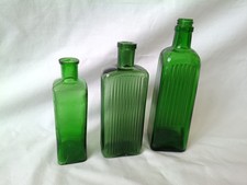 Vintage Green Glass bottle x 3