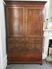 Antique 18th Century George III mahogany linen press Cabinet With Drawers