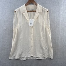 NEW COS Silk Top Womens Large 44 Ivory Sleeveless Button Up Lagenlook Casual