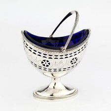 Antique Georgian Solid Sterling Silver Sugar Bowl / Basket. Neoclassical, 1783.