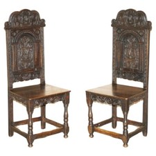 ANTIQUE PAIR OF 17TH CENTURY JACOBEAN ENGLISH OAK CHAIRS FROM THE FILM HELLBOY