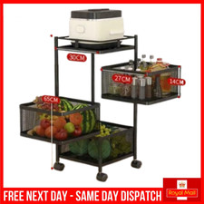 3-Tier Rotating Kitchen Storage Rack Vegetable Organizer Serving Trolley