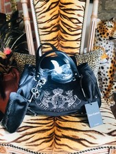 JUICY COUTURE NUOVA BLACK VELOUR TWIN DOGS DESIGN BAG +PURSE