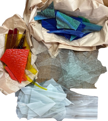 Stained glass panels scrap - stained, &