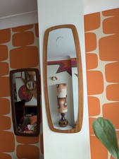 Vintage Mid Century Teak  Curved Wall Mirror Danish Scandi Style 60s 70s