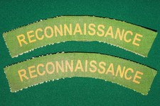 Pair of WW2 British Army Reconnaissance Corps Printed Cloth Shoulder Titles