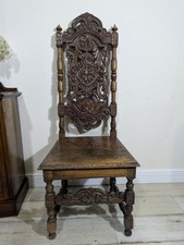 Antique Gothic Jacobean Chair Oak Intricate Carved Back FREE POSTAGE 