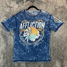 Affliction Shirt Mens Large Blue Indian Skull American Customs USA Live Fast y2K