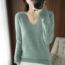 Cashmere  2023 Autumn Winter Sweater Womens V-Neck Long Sleeve Pullover Women's