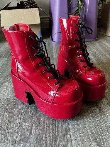 Demonia camel 203 red patent - demonia,