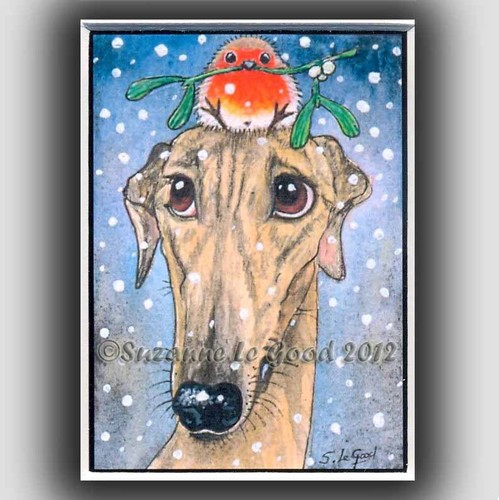 Greyhound dog art print robin - art,
