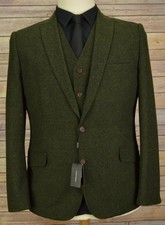 Mens Feraud green tweed 50 regular blazer & 50R waistcoat slim fit NEW jacket