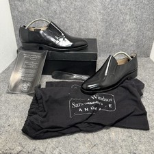 Samual Windsor Shoes Mens 9.5 Black Leather Slip On Handmade Dust Bag Shoe Trees