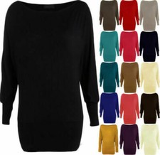 Womens Batwing Baggy Top Jumper Jersey Ladies Long Sleeve Plain UK 8-26 