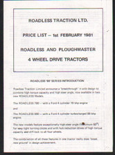 1st February 1981 Roadless Traction Tractor Price List Brochure Leaflet
